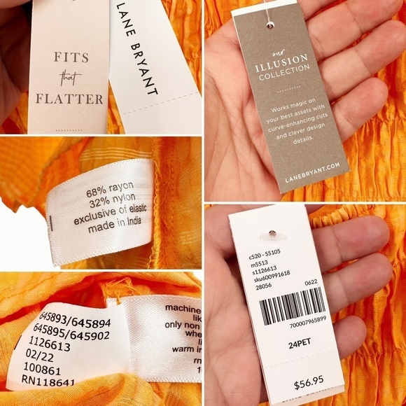 Lane Bryant Petite Orange Fitted Smocked Bodice Peplum Top Sz 24P NWT - Picture 7 of 8